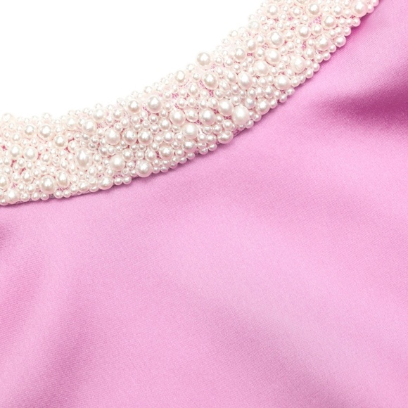 self-portrait Pink Pearl Trim Satin Mini Dress Size: US0 - MSRP $255 - NWT - Picture 5 of 9
